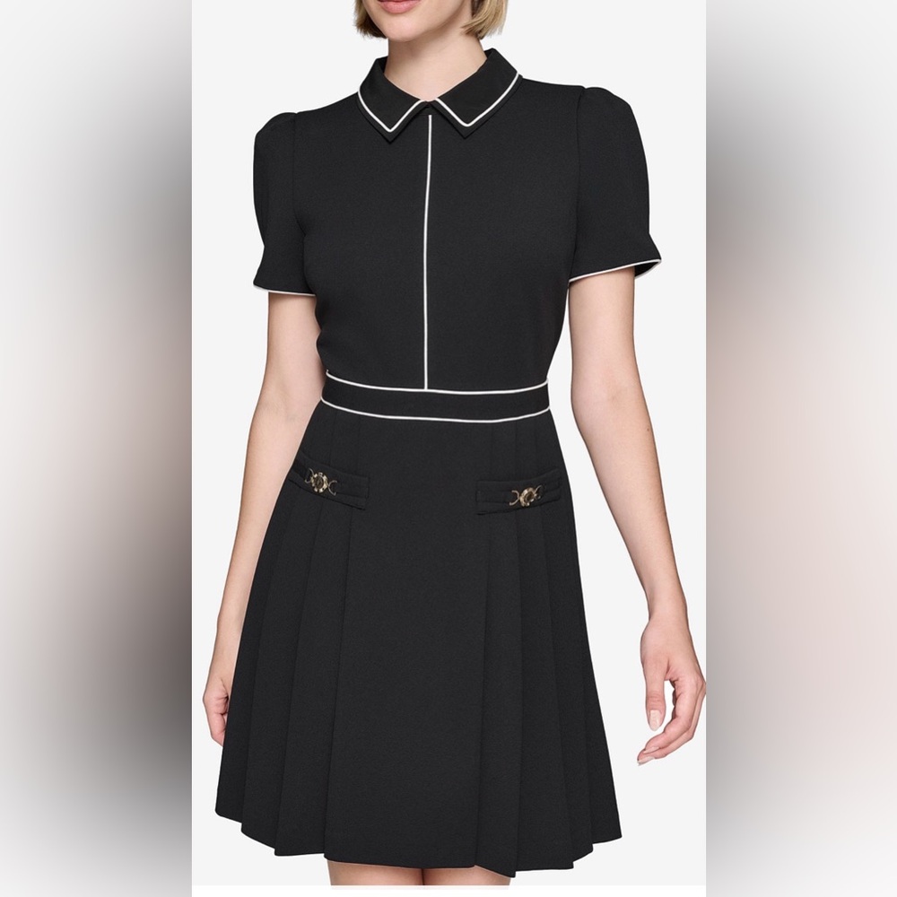 NWT Karl Lagerfeld Black Dress with White Trim and Gold Hardware size 8